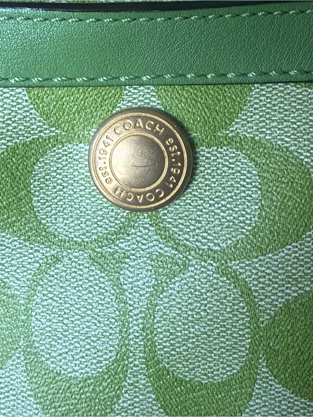Coach Lime Green Signature Stripe Satchel with White Accents - Picture 4 of 12